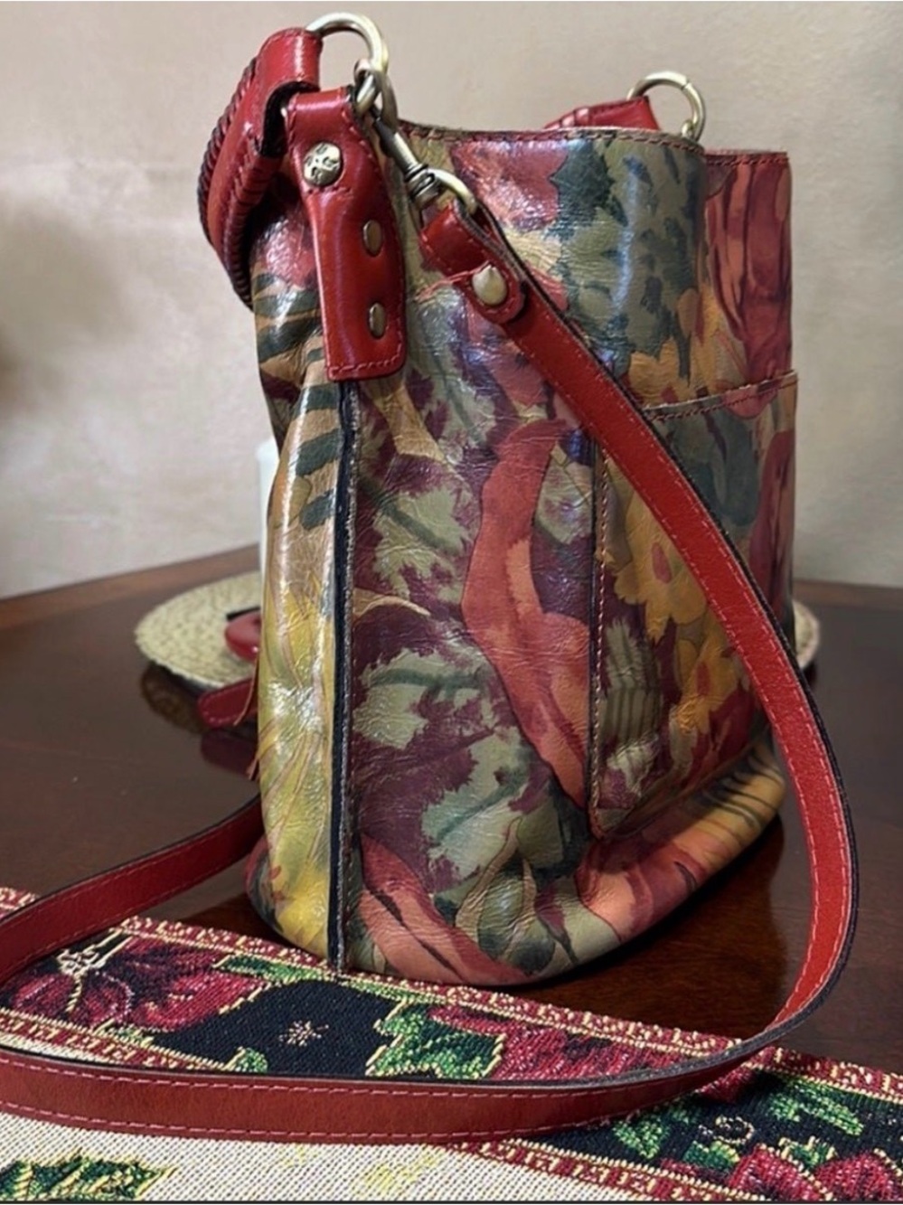 Patricia Nash Red Multi-Color Tassel Leather Crossbody